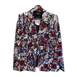 NINA PARKER Trendy Abstract Blazer Jacket Multicolor Red Blue Plus Size 3X